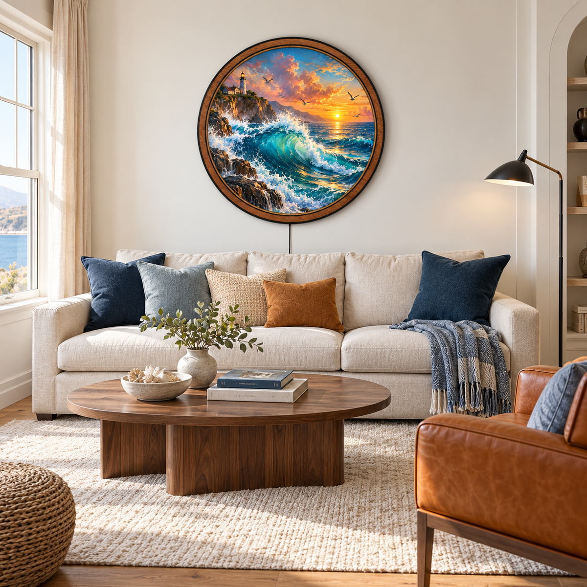 Golden Coast Lighthouse – Ocean Sunset LED Wall Art