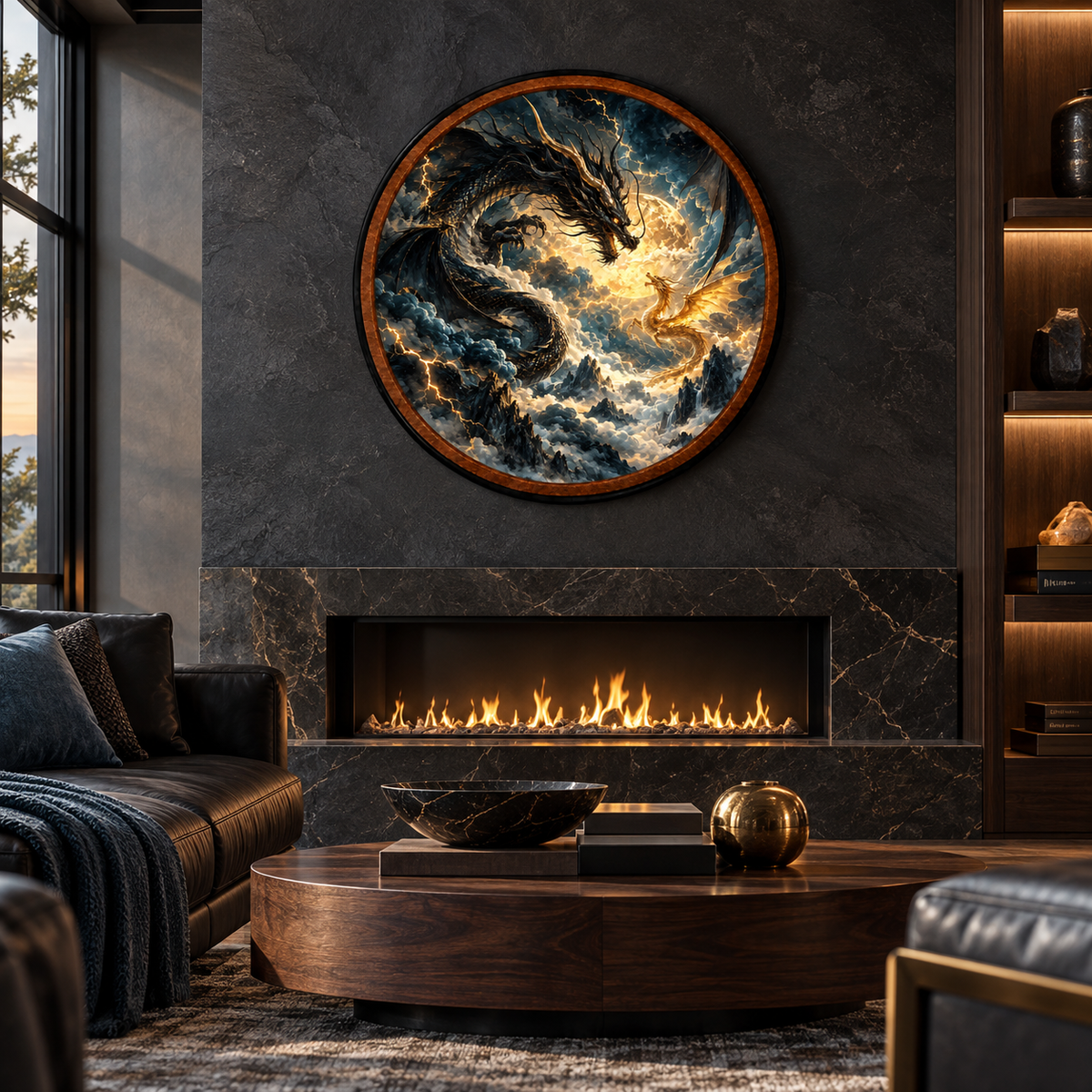 Black & Gold Dragons – Handcrafted LED Wall Art