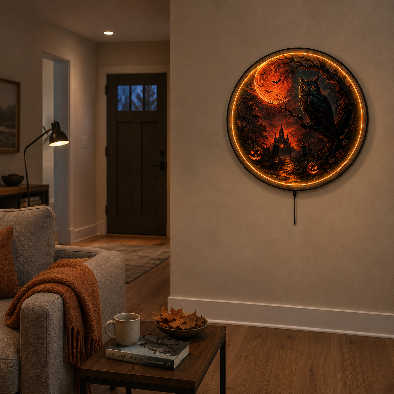 Halloween Owl LED Wall Art – Blood Moon Spooky Decor
