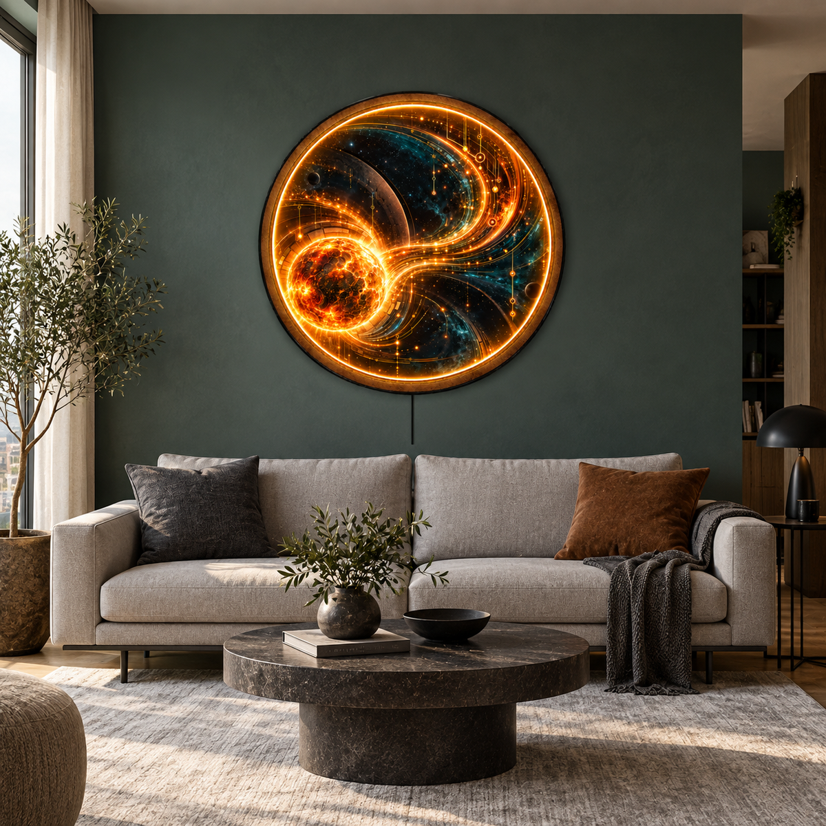 Solar Nexus LED Wall Art – Futuristic Cosmic Lighted Decor