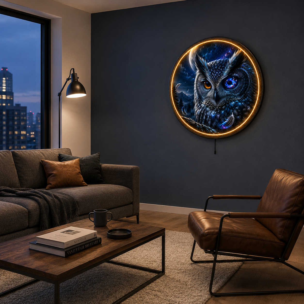 Cosmic Gaze LED Wall Art – Celestial Owl & Galaxy Wall Decor