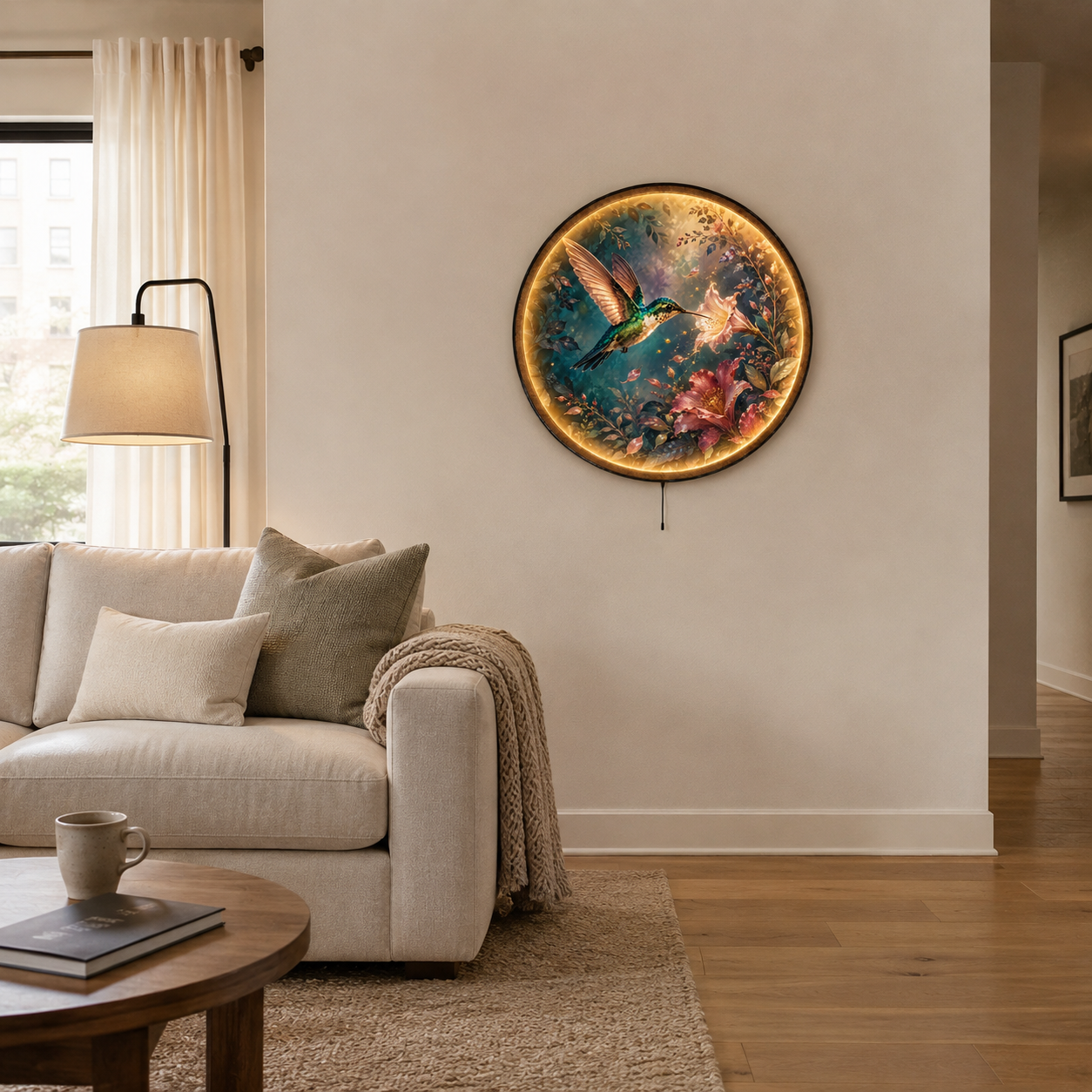 Emerald Wings Hummingbird LED Wall Art – Botanical Floral Decor
