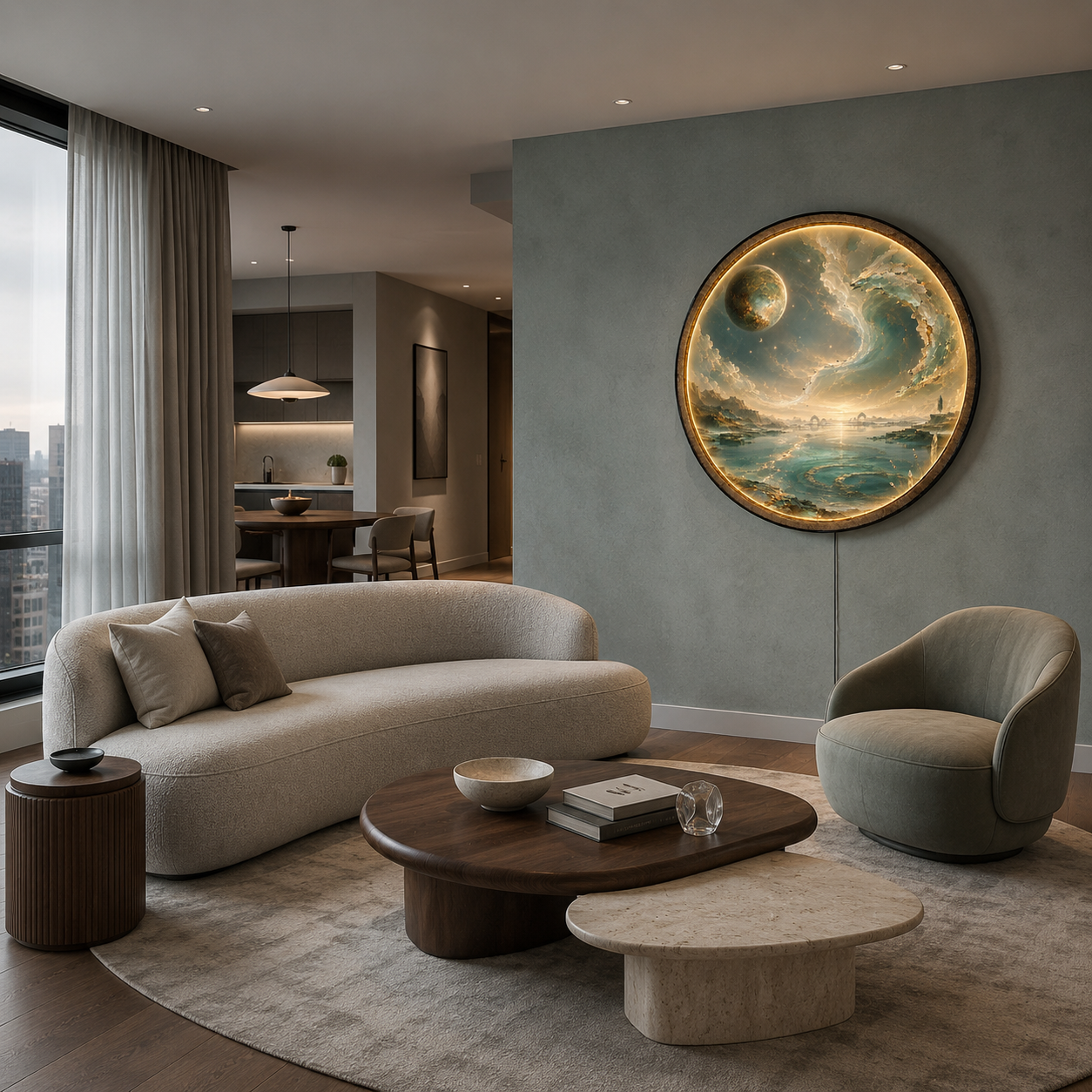 Celestial Tide LED Wall Art – Ocean Moon Wall Decor