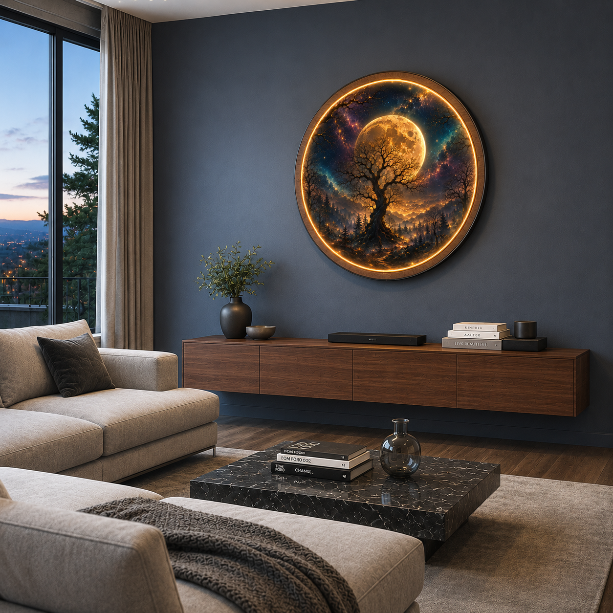 Celestial Moon Tree LED Wall Art – Illuminated Fantasy Acrylic Wall Decor