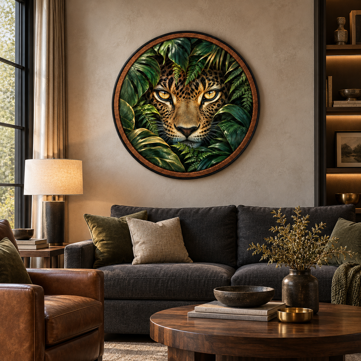 Emerald Guardian – Handcrafted LED Wall Art | Leopard & Tropical Jungle Decor