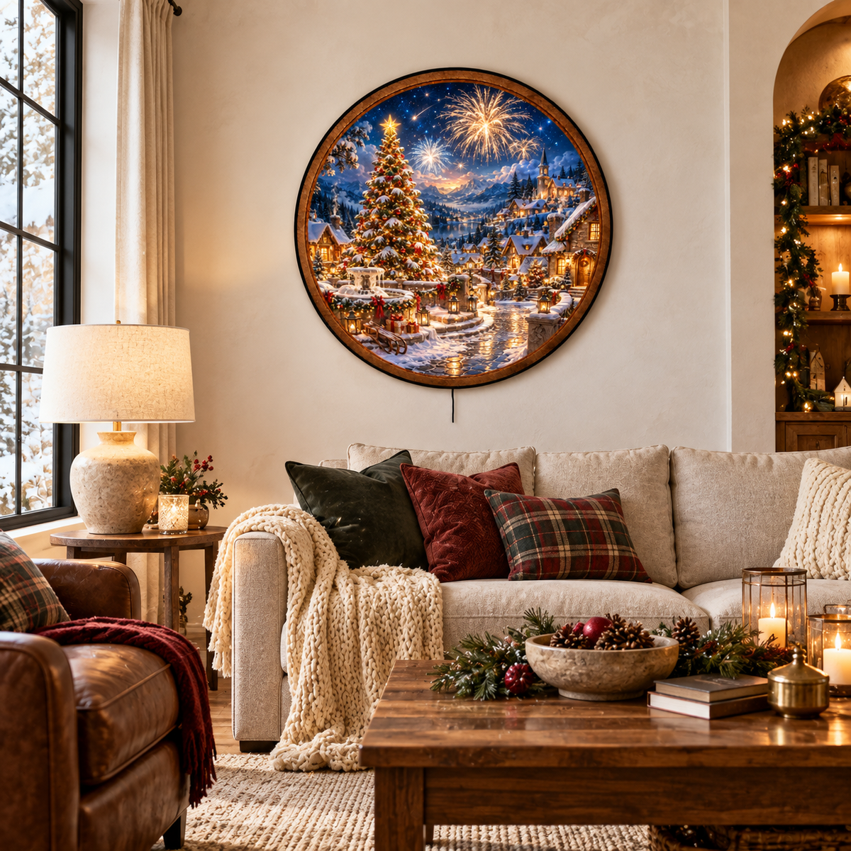 Handcrafted Christmas Village Fireworks LED Wall Art