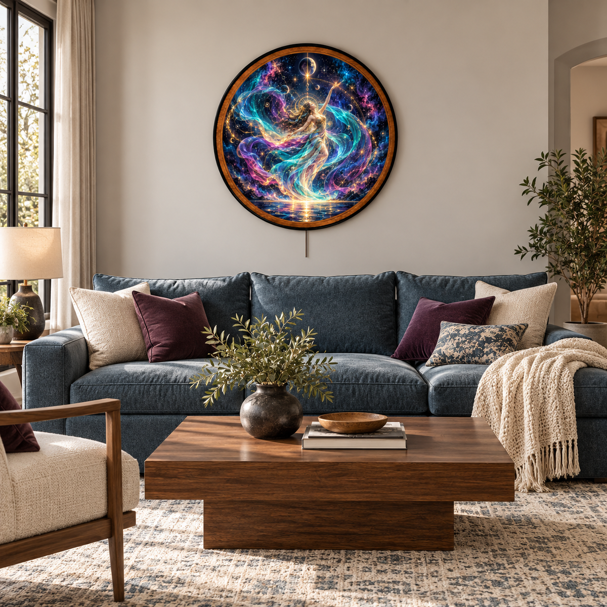 Celestial Goddess – Handcrafted Round LED Wall Art