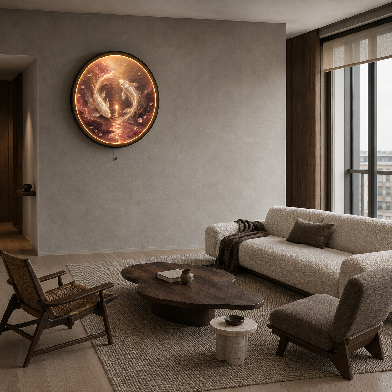 Pearl Koi LED Wall Art | Eternal Current Round Wall Decor