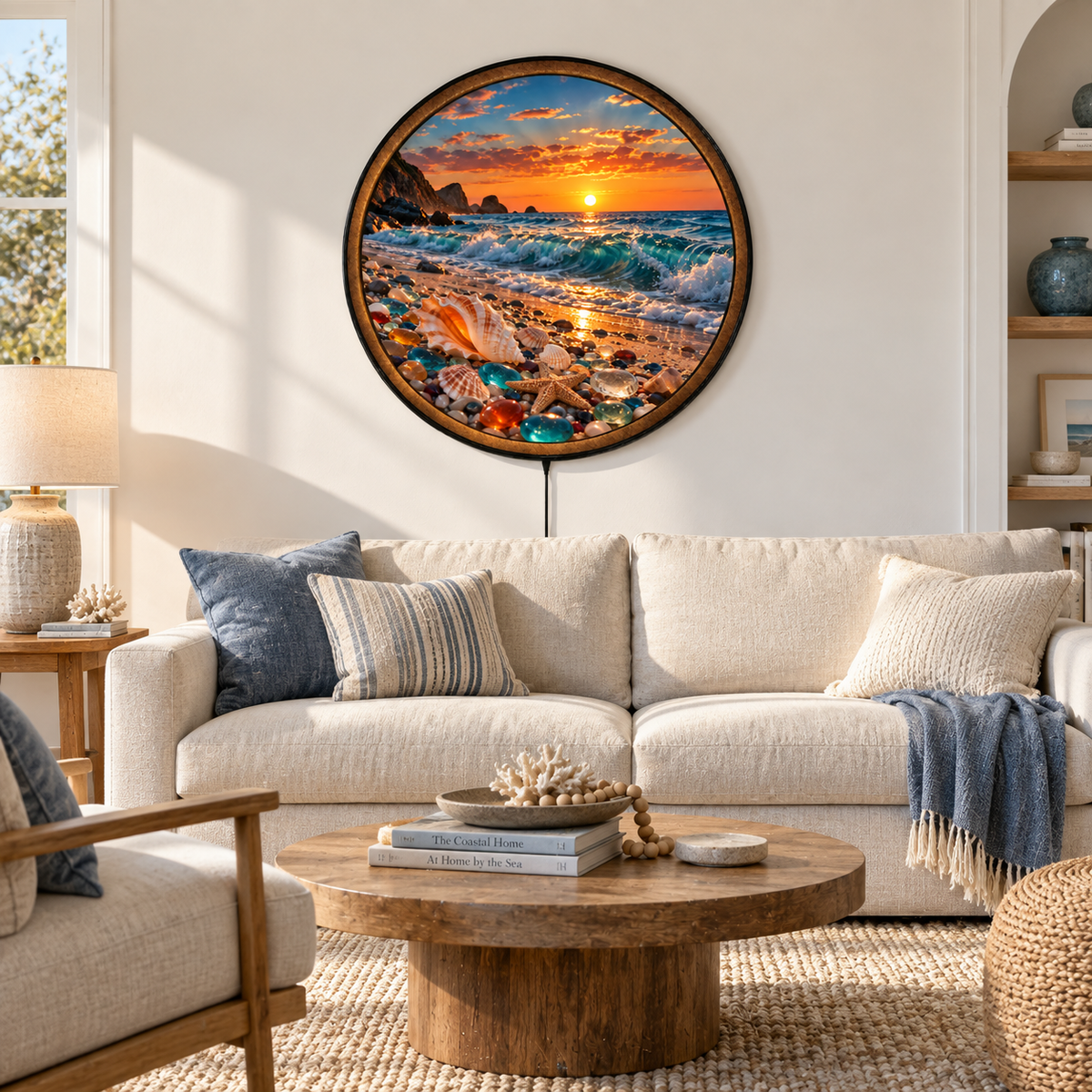 Seashell Sunset – Golden Shore LED Wall Art