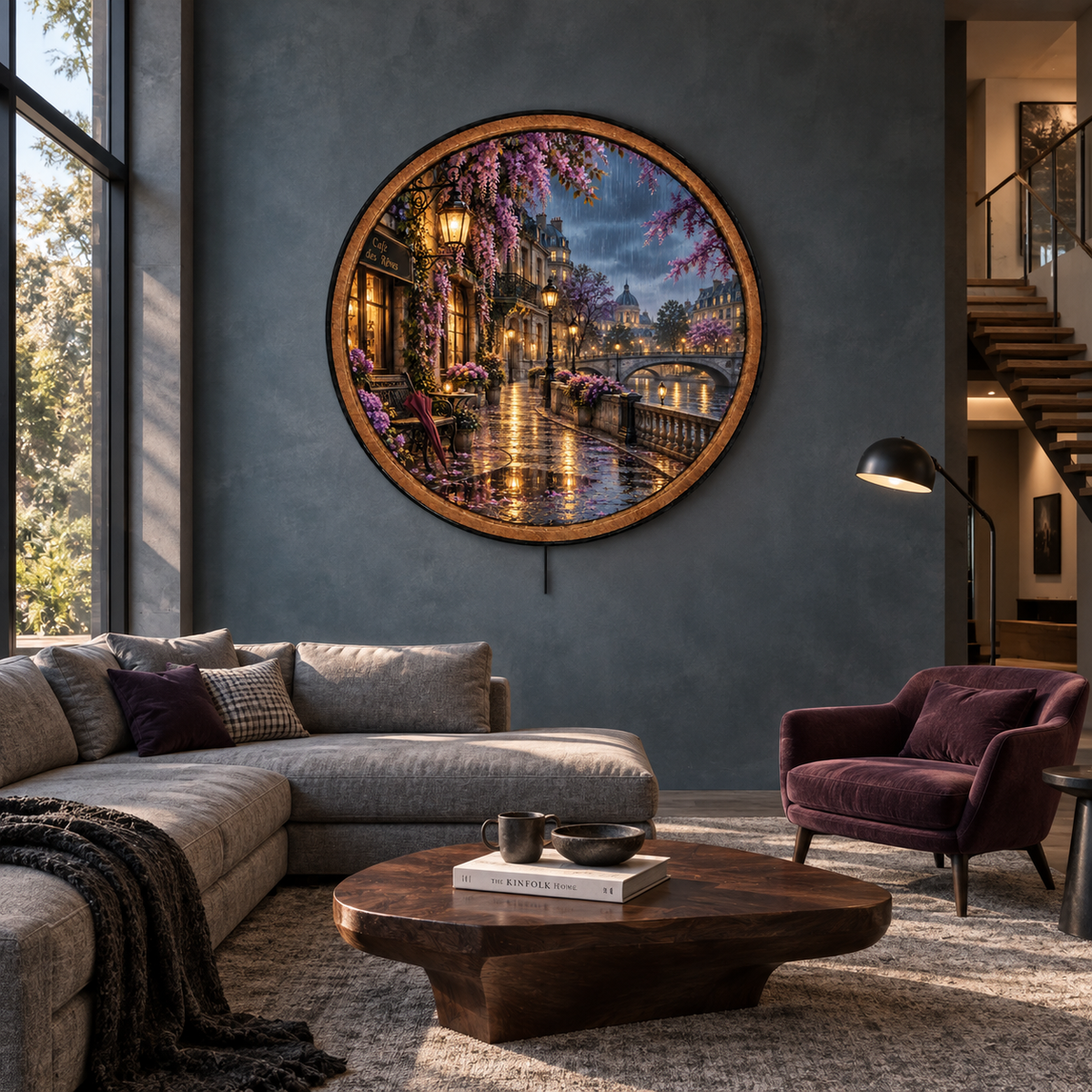 Violet Rain Promenade LED Wall Art – Romantic Riverside Evening