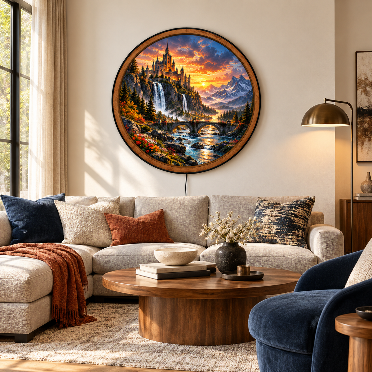 Golden Castle Mountain Sunset LED Wall Art