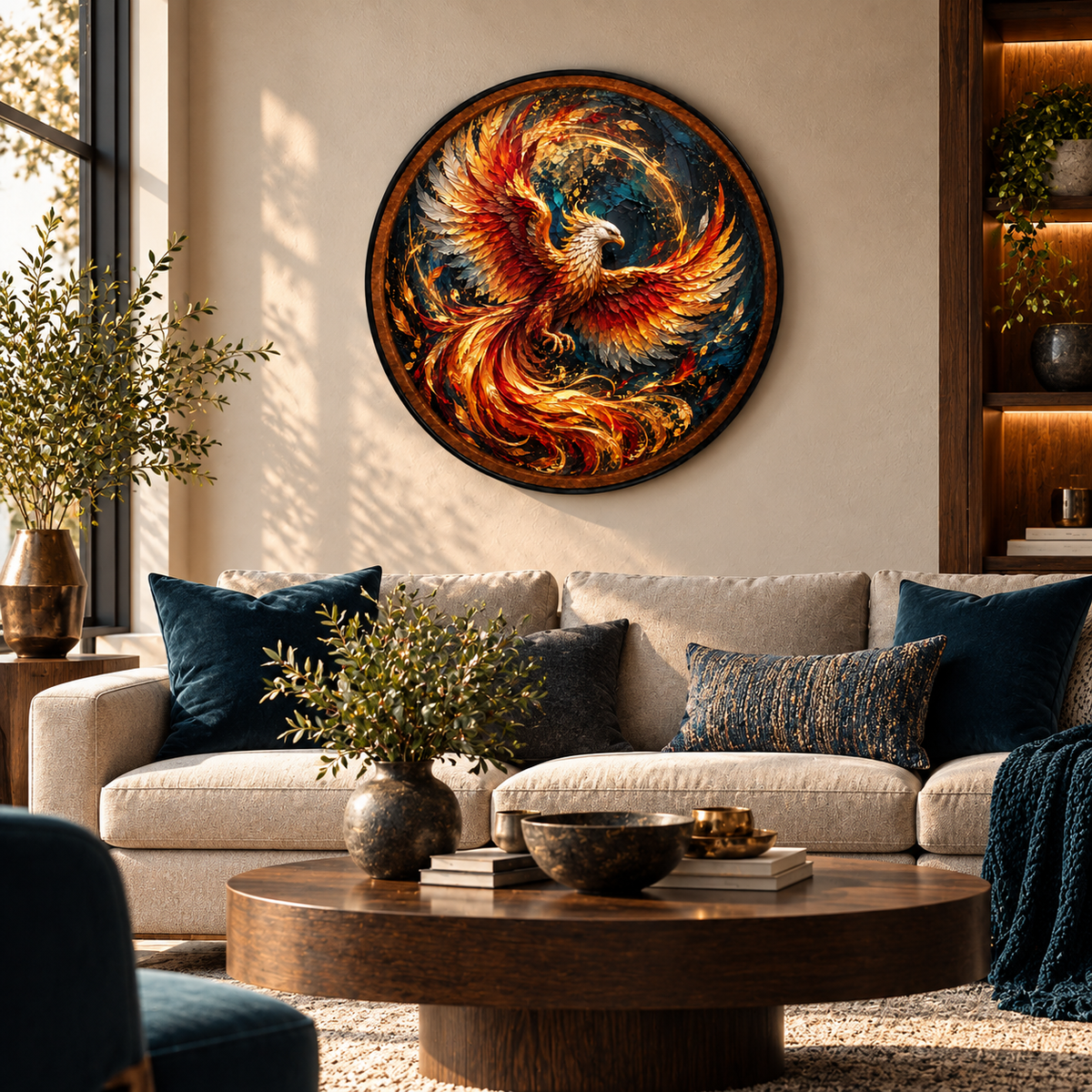 Phoenix of Eternal Fire – Handcrafted LED Wall Art