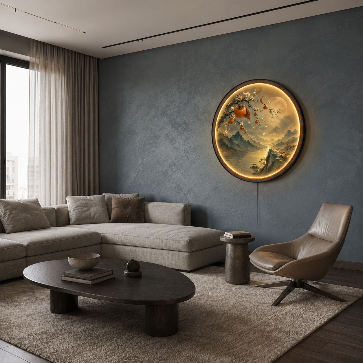 Persimmon Moon Valley LED Wall Art – Asian Nature Decor