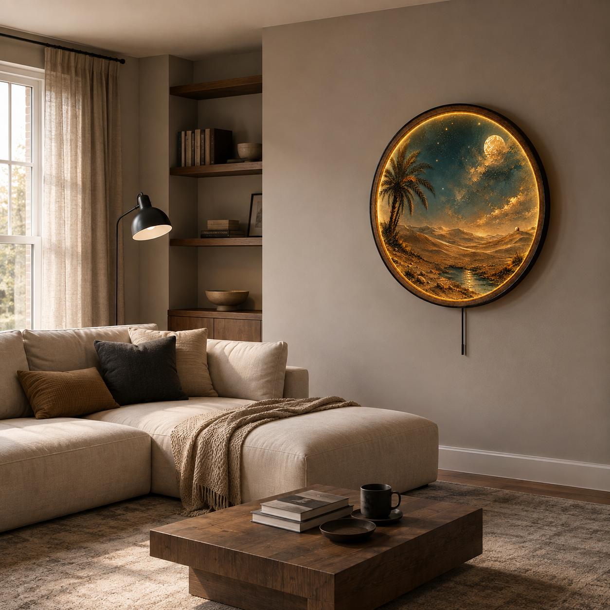 Desert Oasis Moon LED Wall Art – Boho Desert Night Decor