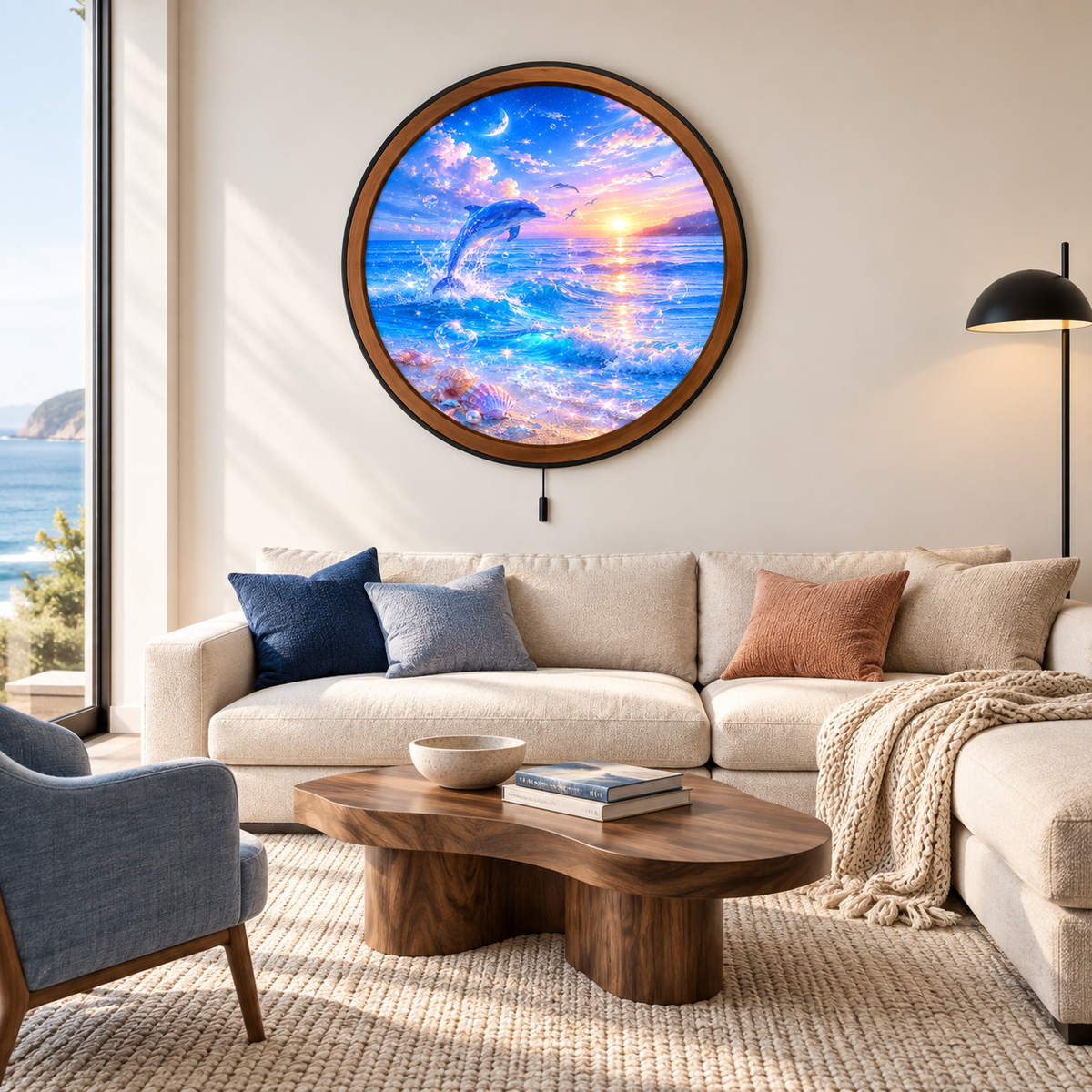 Dreamy Dolphin Sunset – Ocean Magic LED Wall Art