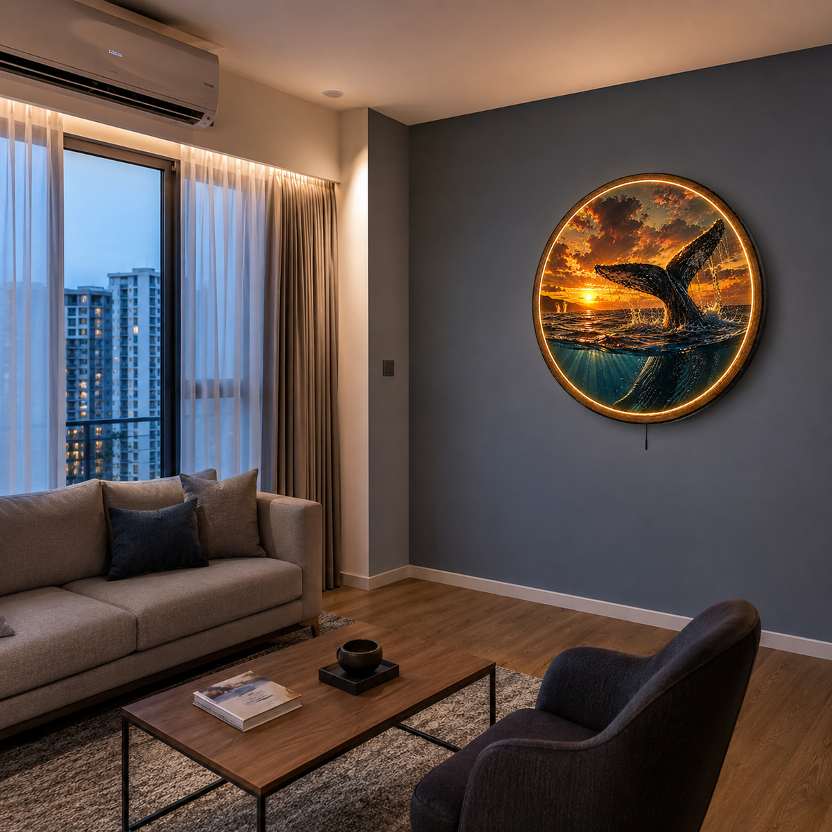 Last Light Whale LED Wall Art – Ocean Sunset Coastal Decor