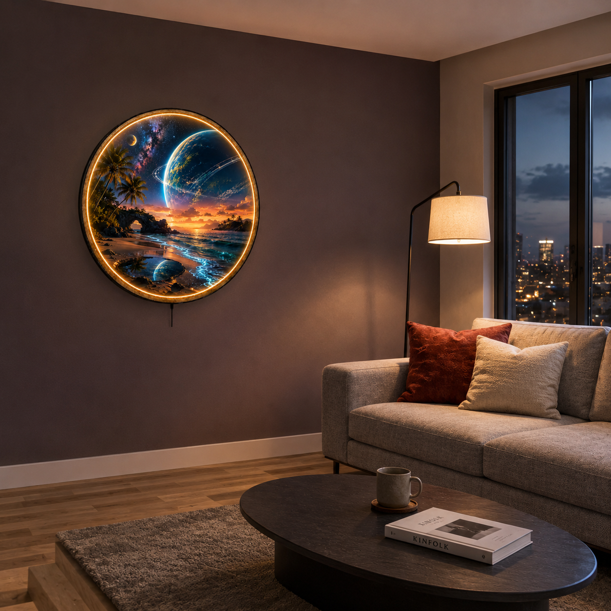 Beyond the Blue Horizon LED Wall Art – Cosmic Tropical Escape