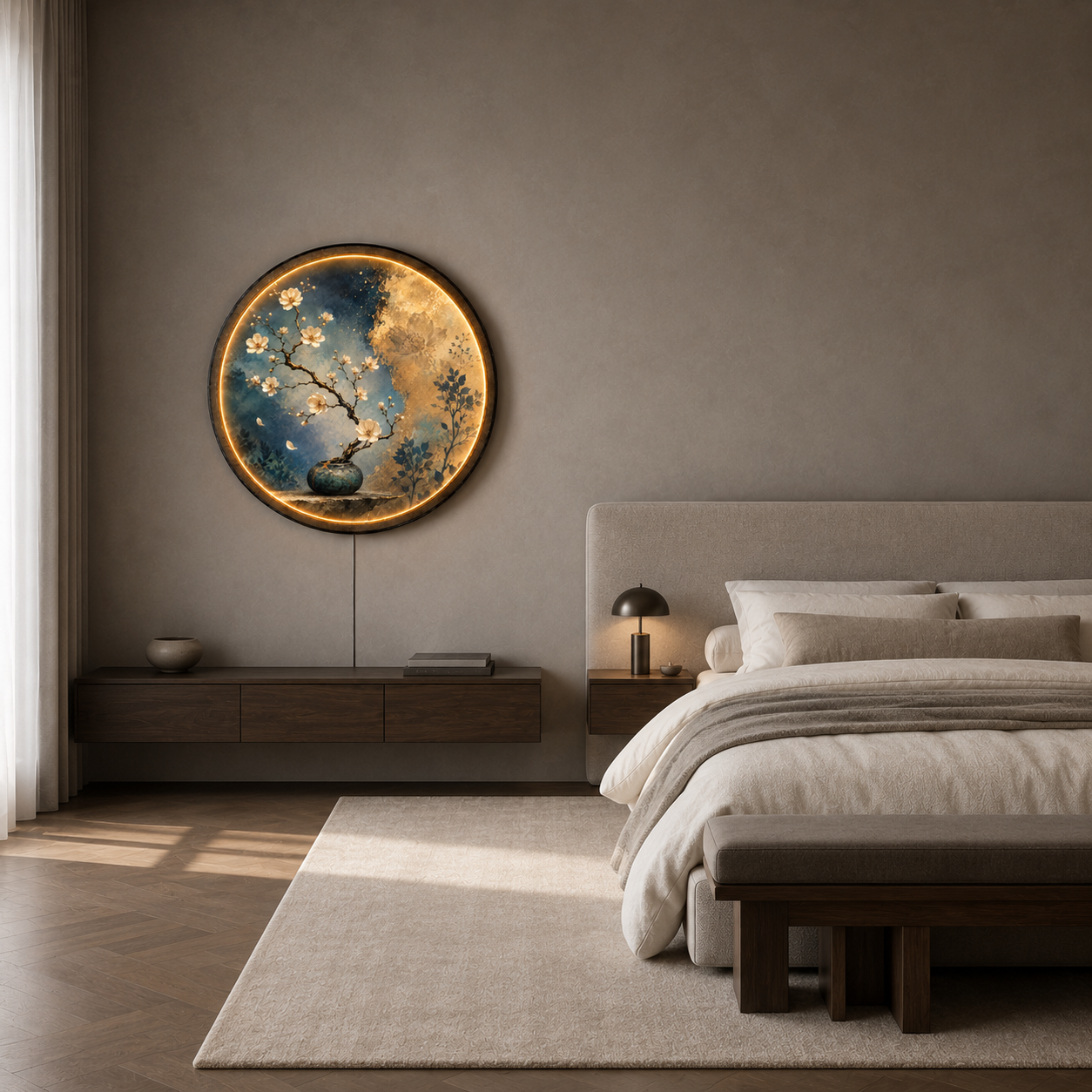 Golden Blossom Serenity LED Wall Art – Botanical Decor
