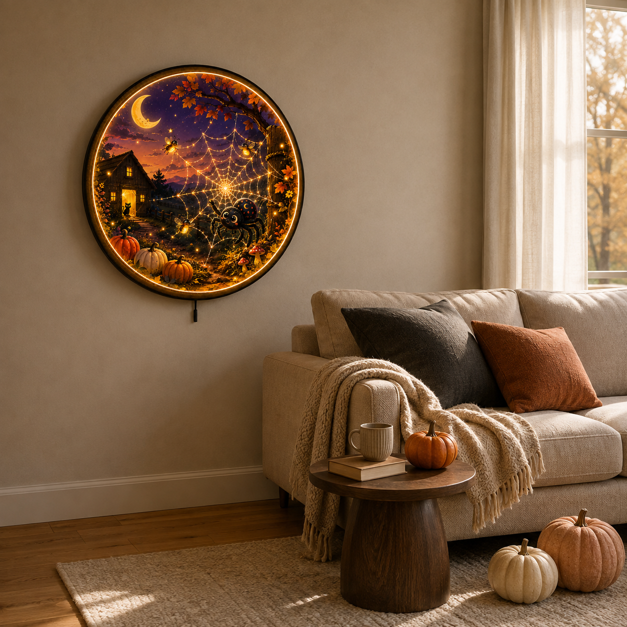 Moonweb Meadow LED Wall Art – Cute Halloween Spider Decor