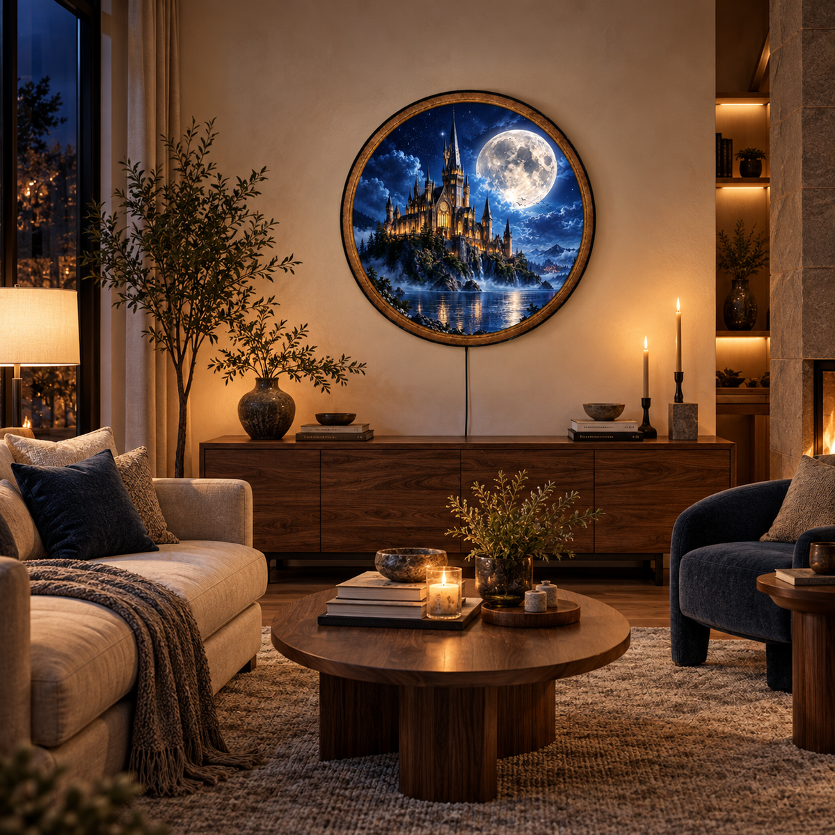 Handcrafted Moonlit Castle LED Wall Art – Gothic Fantasy Castle & Full Moon Lighted