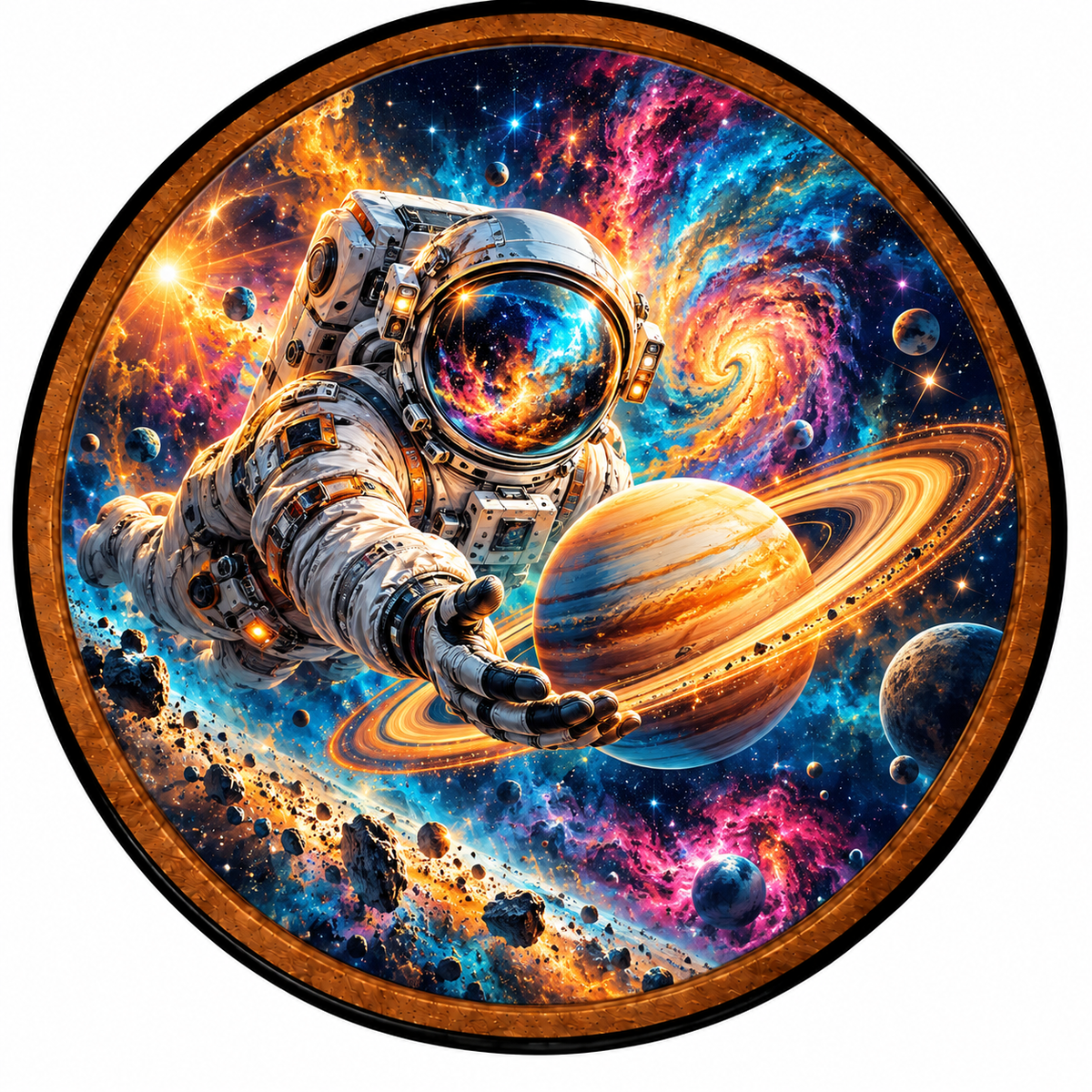 Cosmic Explorer – Handcrafted Round LED Wall Art