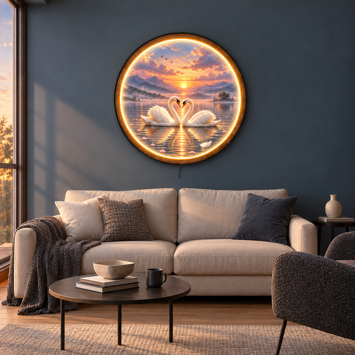 Eternal Horizon LED Wall Art – Romantic Lake &amp; Love Decor