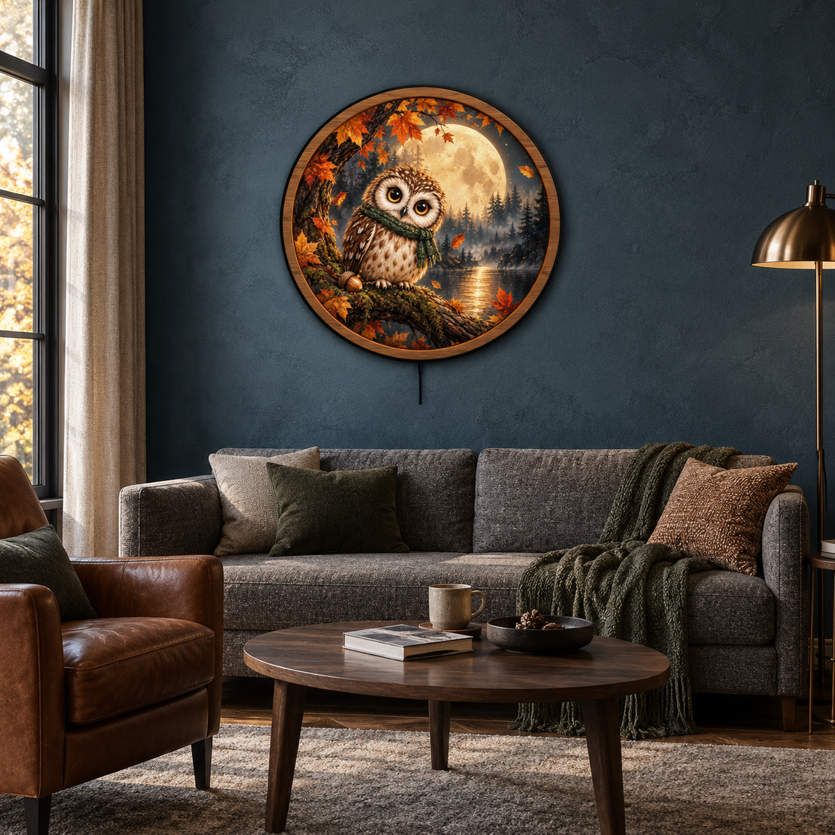 Autumn Moon Owl LED Wall Art – Cozy Woodland Night Decor