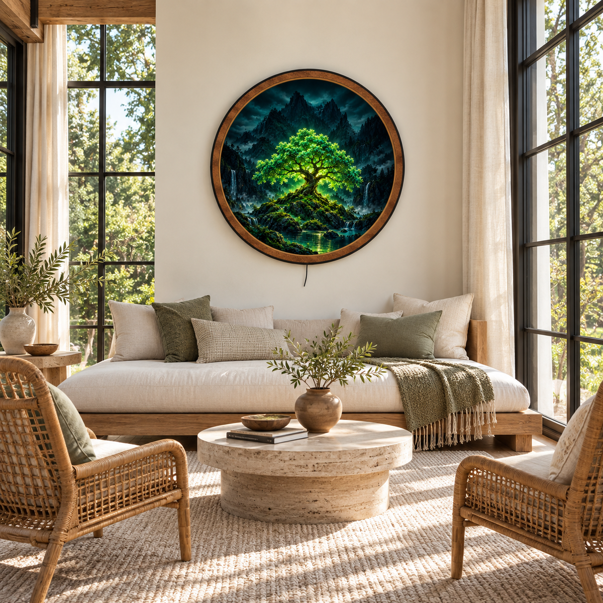 Handcrafted Emerald Tree of Life LED Wall Art