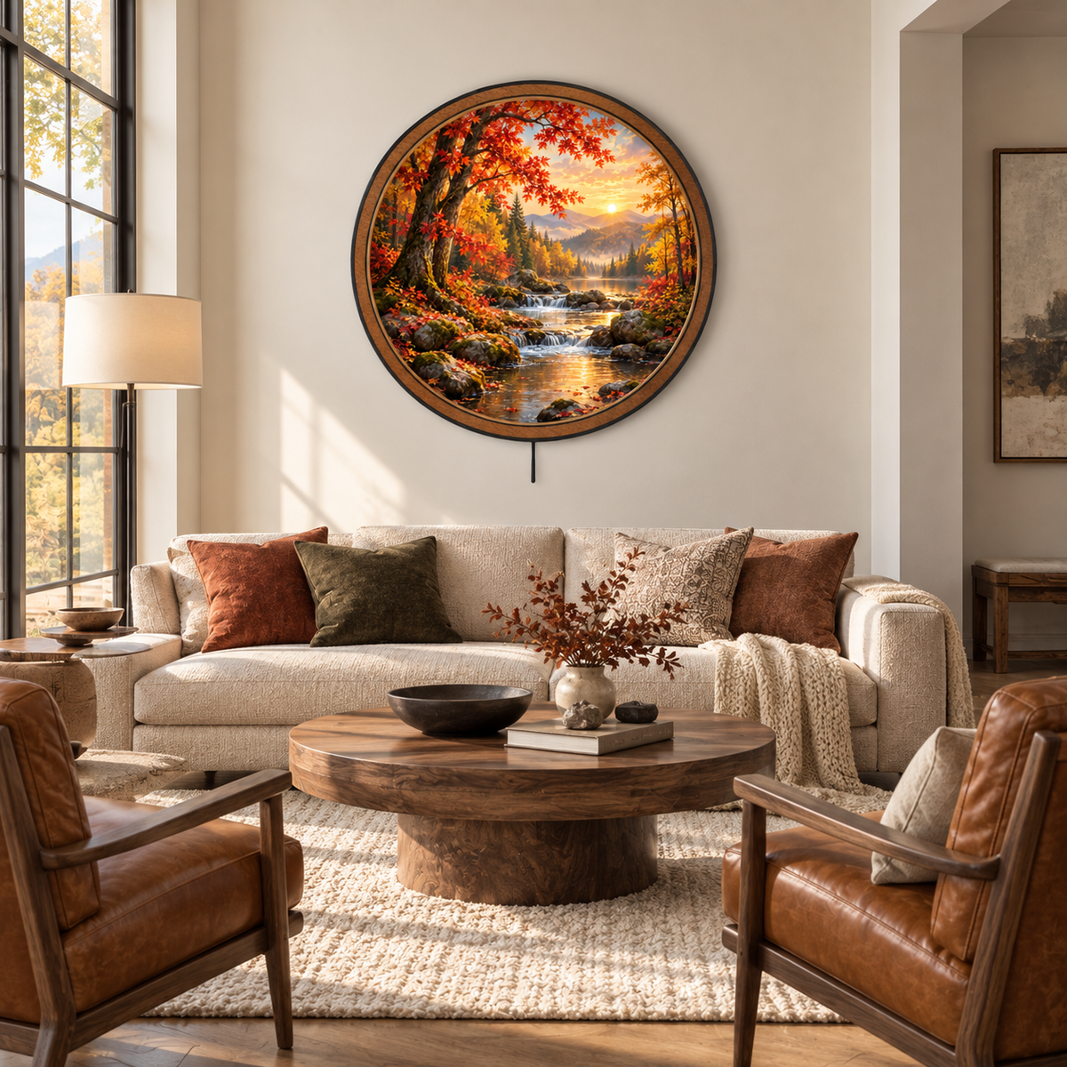 Autumn Serenity – Golden Forest River LED Wall Art