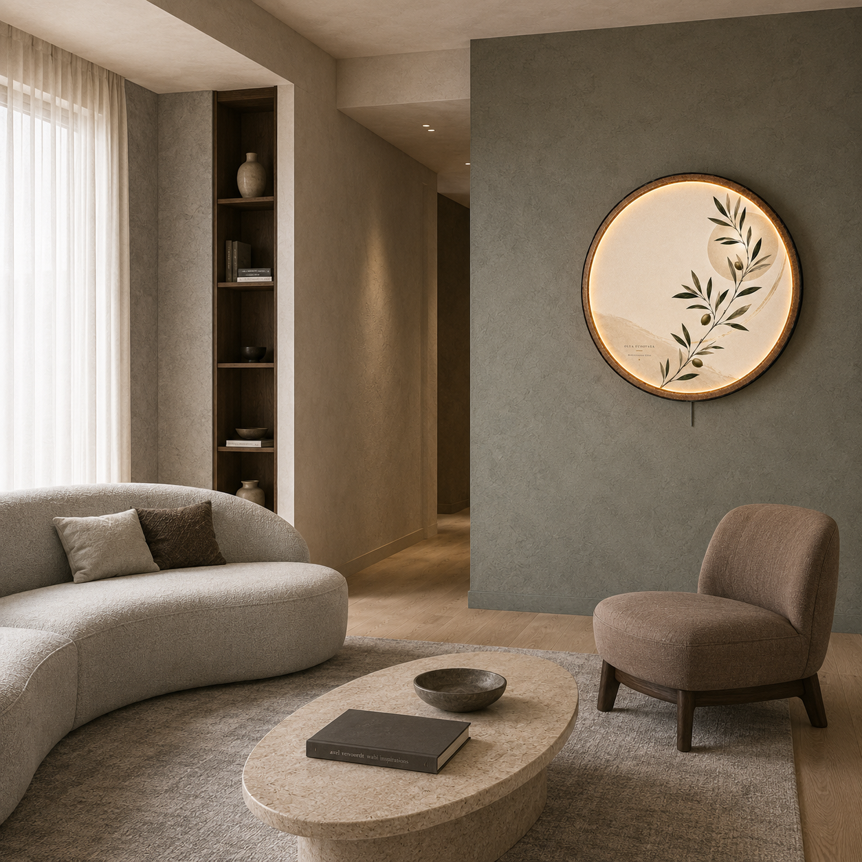 Olive Serenity LED Wall Art – Mediterranean Botanical Wall Decor