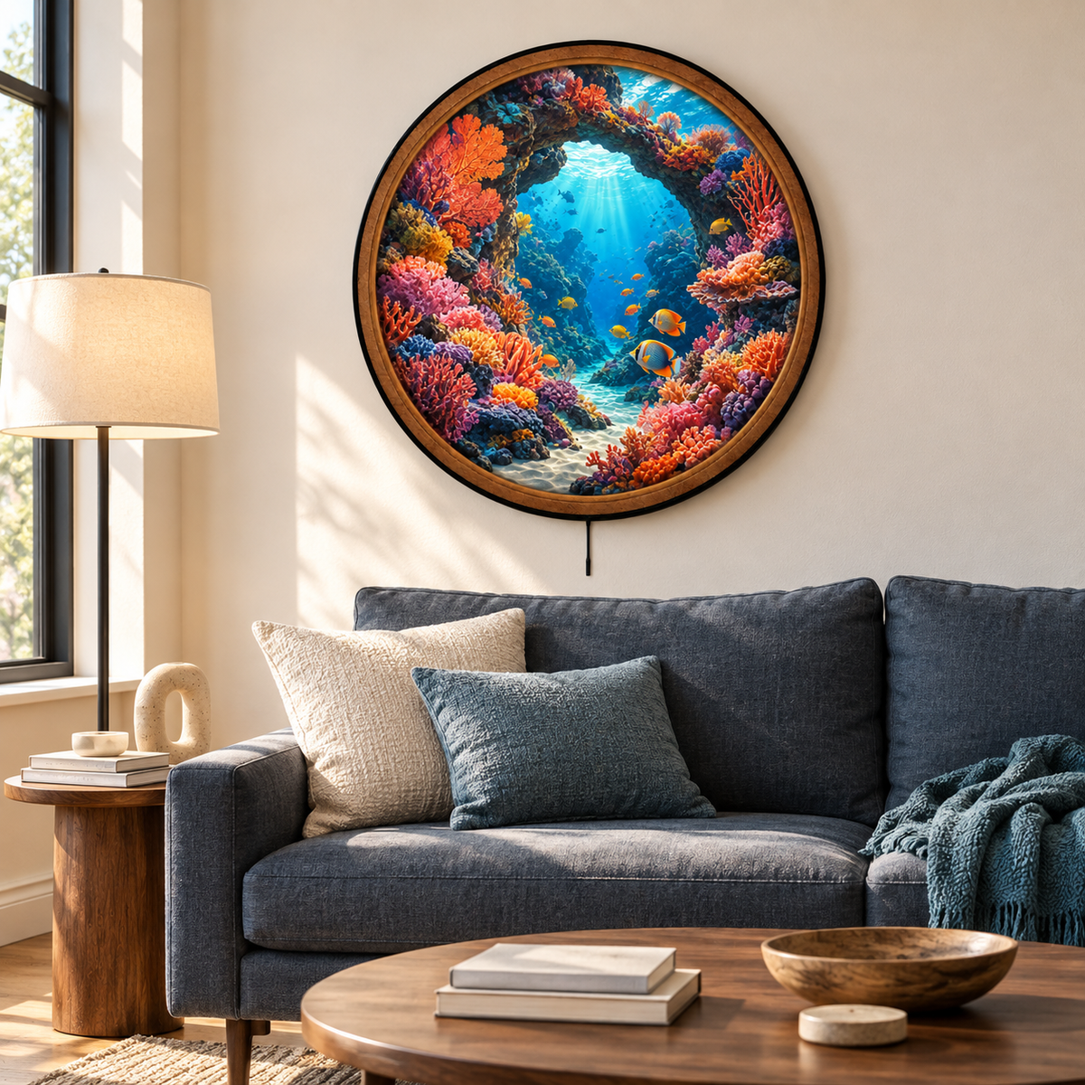 Colorful Coral Reef Paradise Circular LED Wall Art