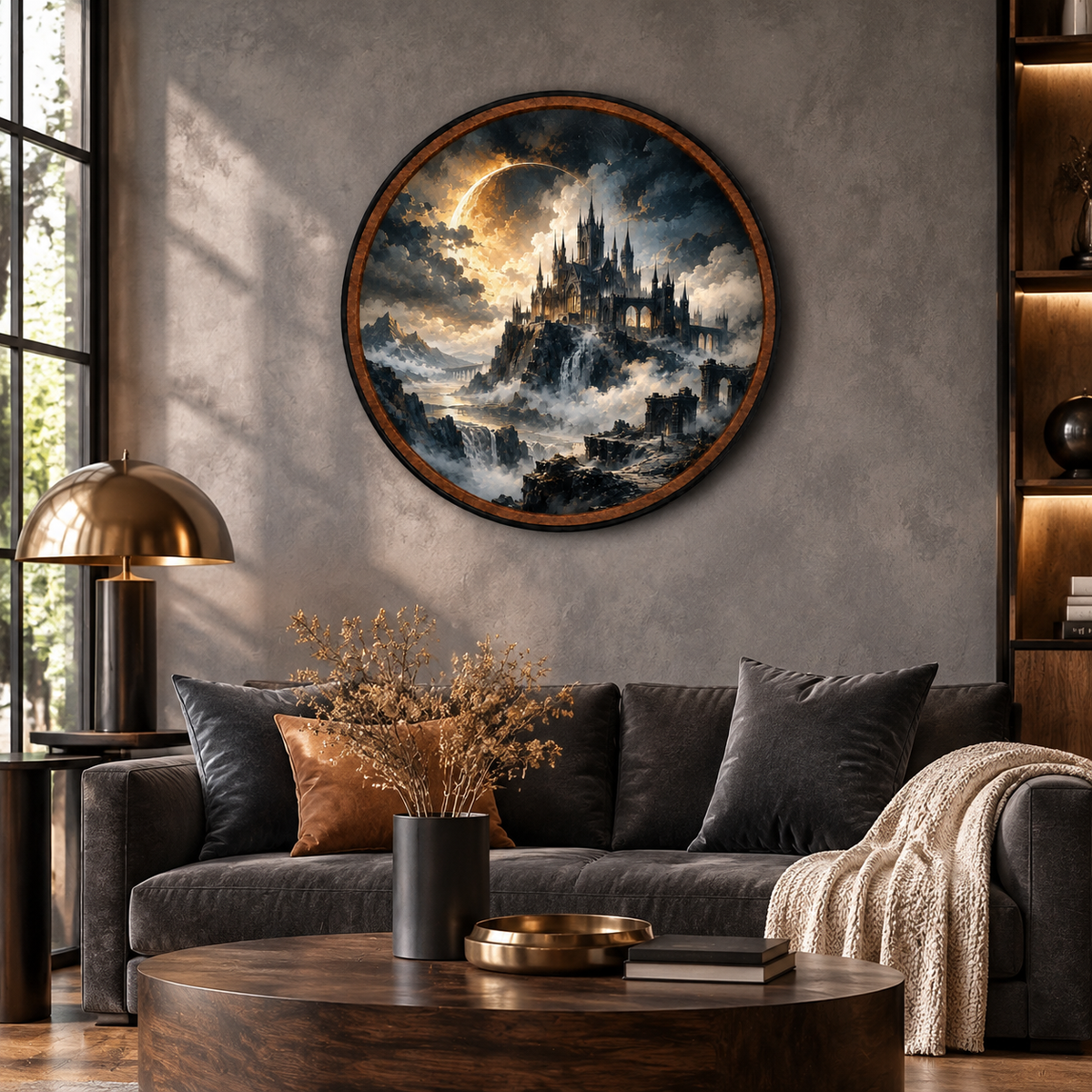 Gothic Castle & Golden Moon – Handcrafted LED Wall Art