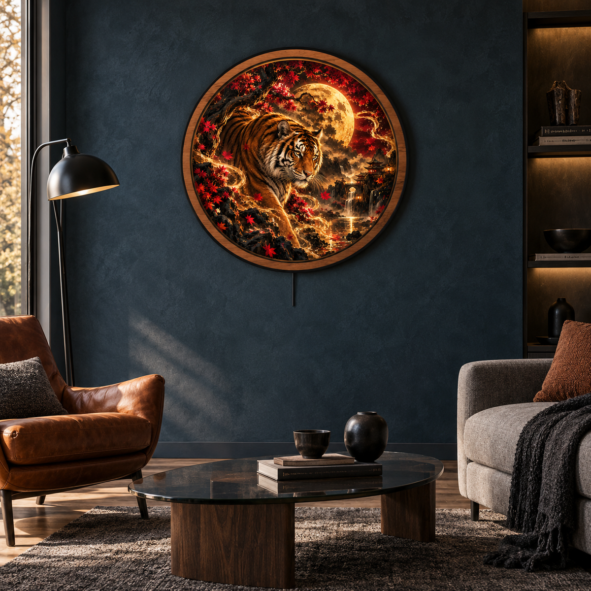 Crimson Moon Tiger – Golden Spirit LED Wall Art