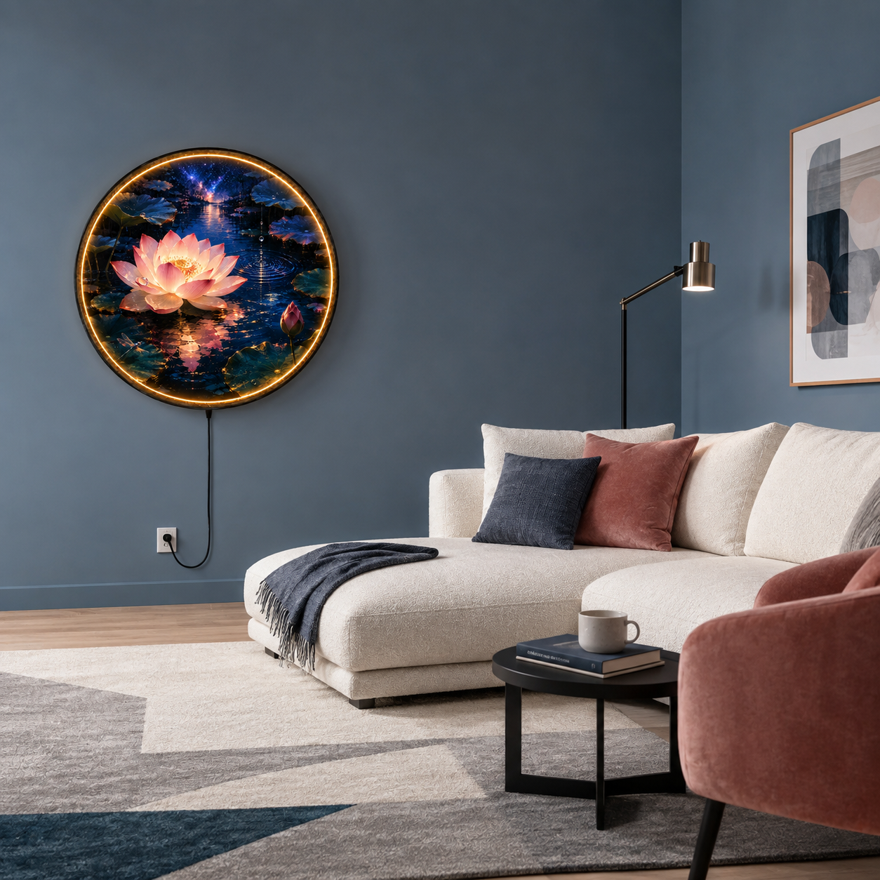 Midnight Lotus – Luminous Dew LED Wall Art
