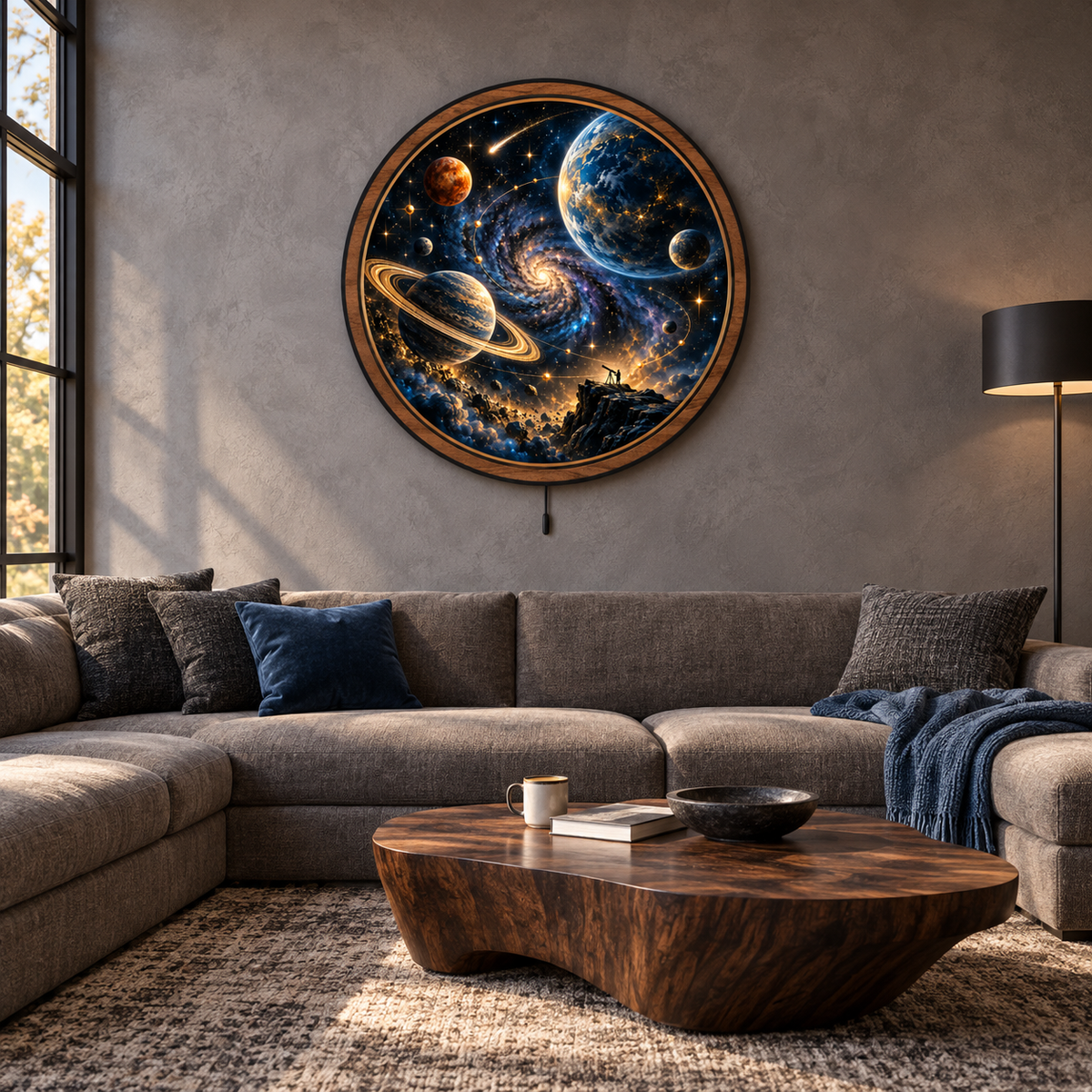 Cosmic Voyager — Golden Galaxy LED Wall Art | Space & Planet Decor