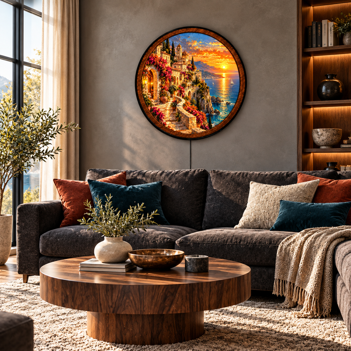 Amalfi Golden Sunset – Handcrafted LED Wall Art