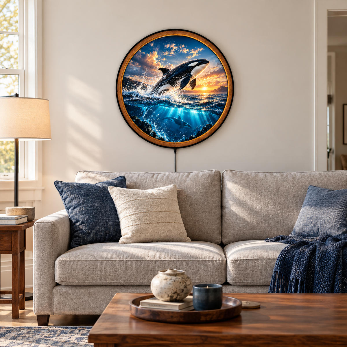 Orca Sunrise Breakthrough Circular LED Wall Art