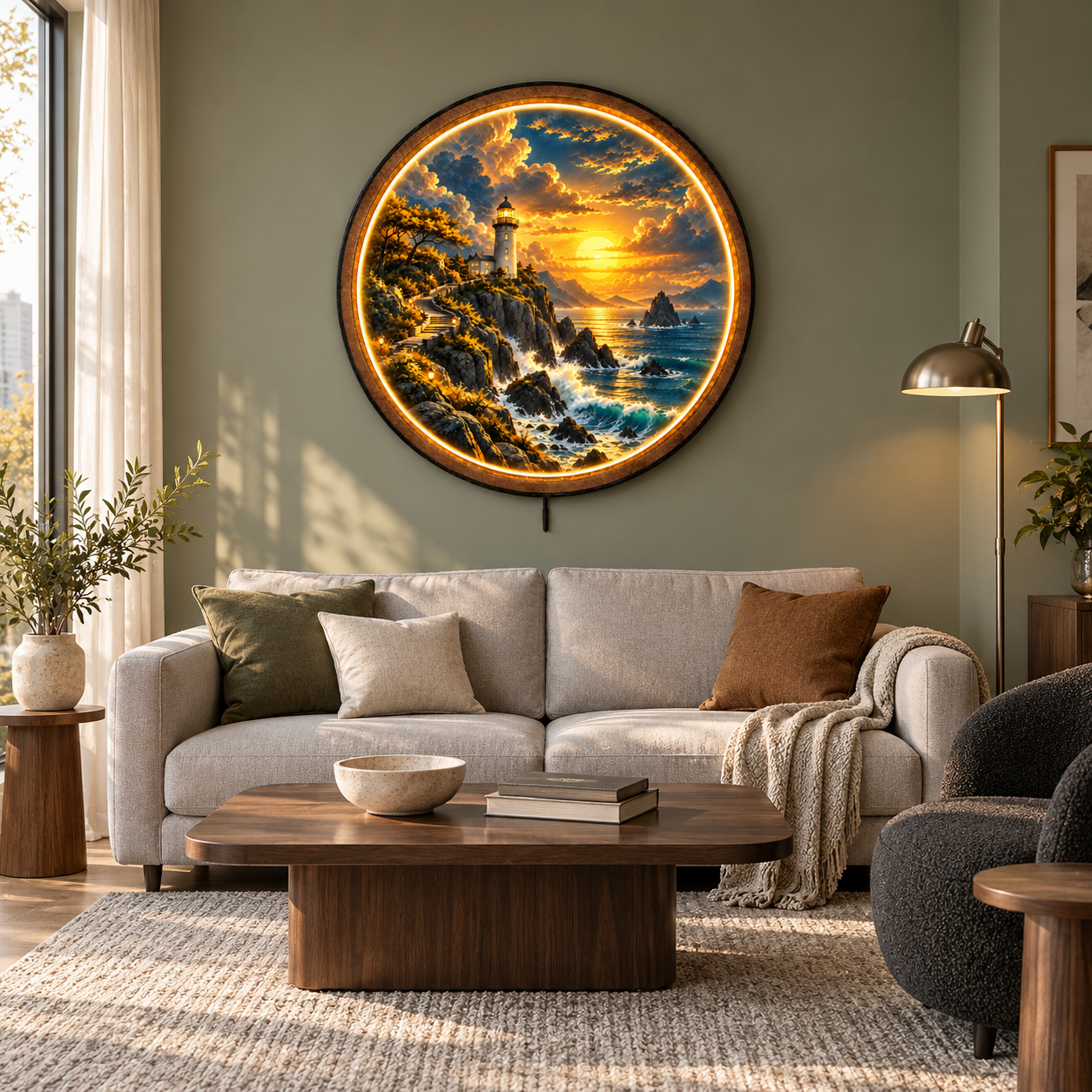 Sunset Lighthouse LED Wall Art – Coastal Ocean Lighted Decor