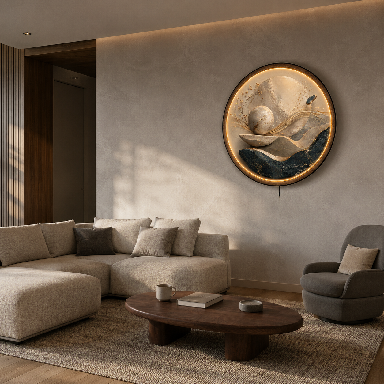 Golden Equilibrium LED Wall Art – Luxury Abstract Wall Decor