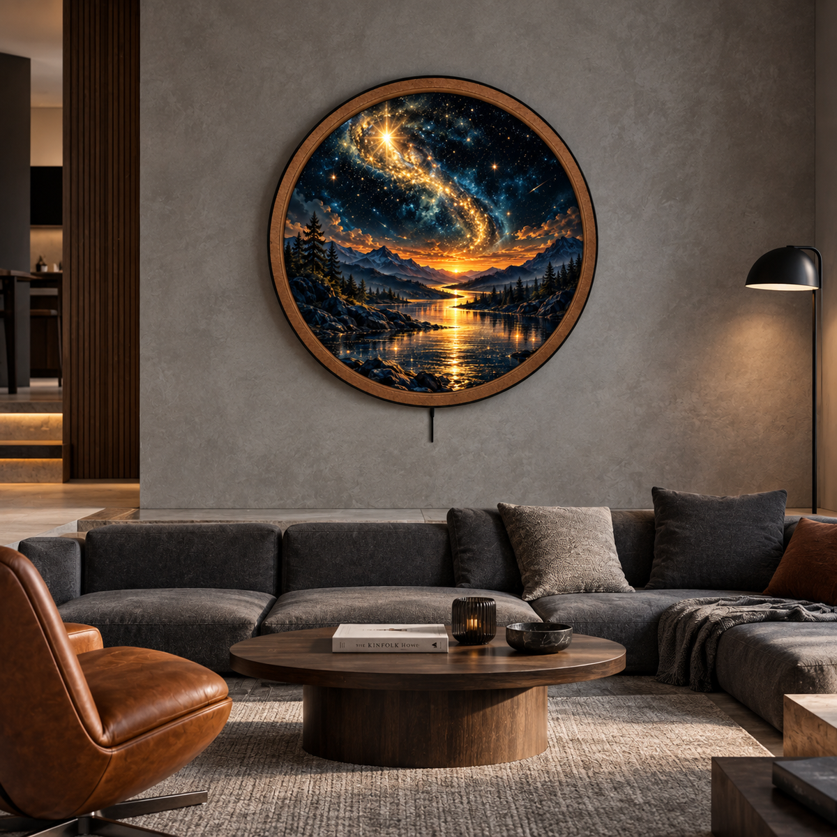 Golden Galaxy River LED Wall Art – Celestial Mountain Landscape