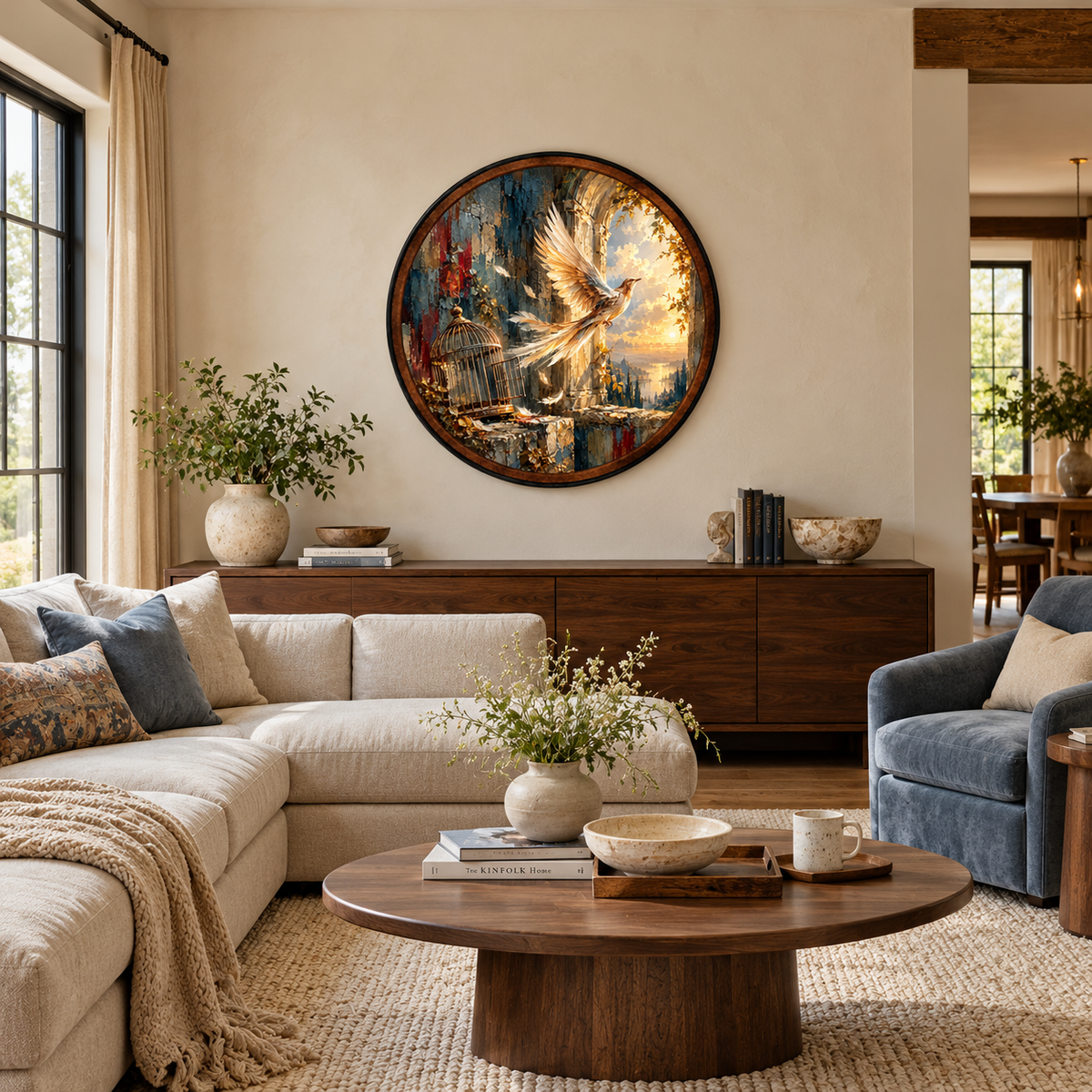 Red Maple Tree, Golden Moon & Asian Temple Landscape – Handcrafted LED Wall Art