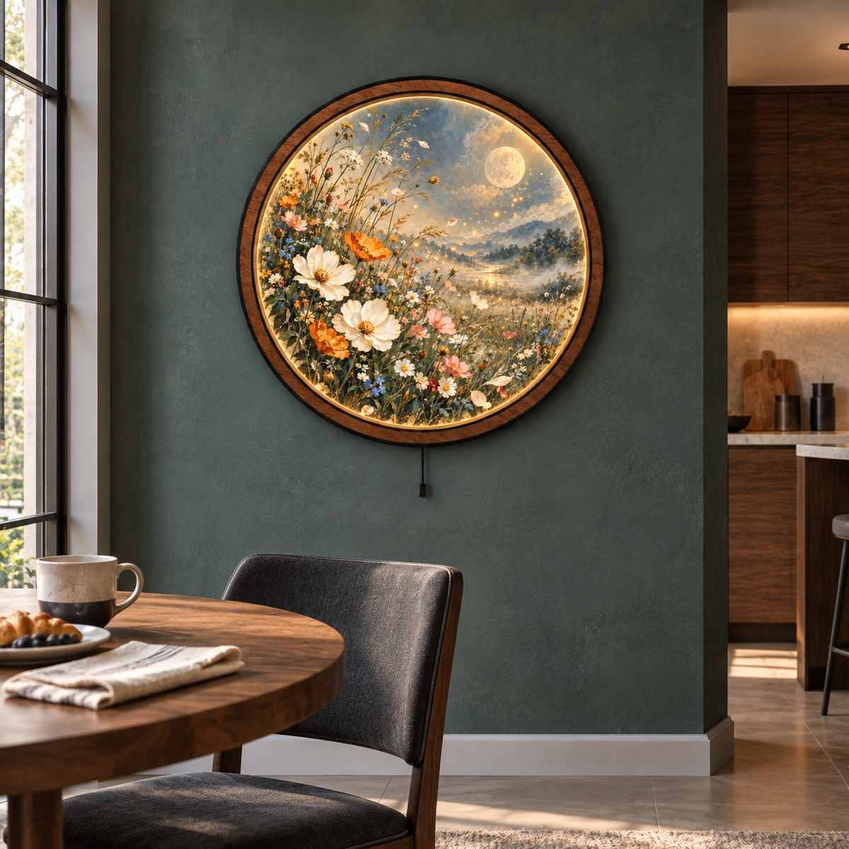 Moonlit Wildflower Meadow LED Wall Art – Floral Nature Decor
