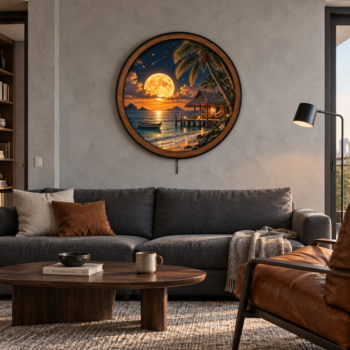 Golden Moon Tropical Escape LED Wall Art – Beach Paradise Decor