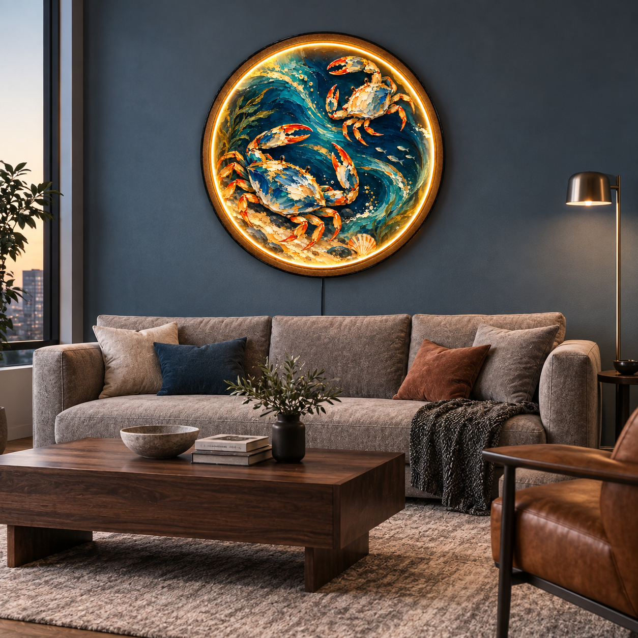Golden Tide Crabs LED Wall Art – Coastal Ocean Decor
