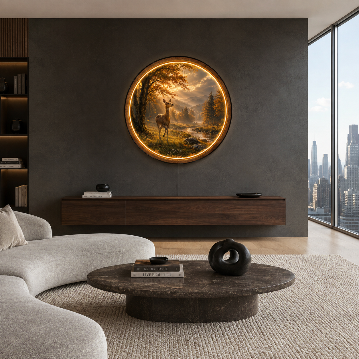 Golden Forest Deer LED Wall Art – Illuminated Woodland Deer Decor