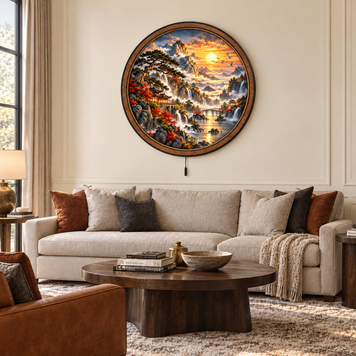 Golden Mountain Sanctuary – Sunset Falls LED Wall Art