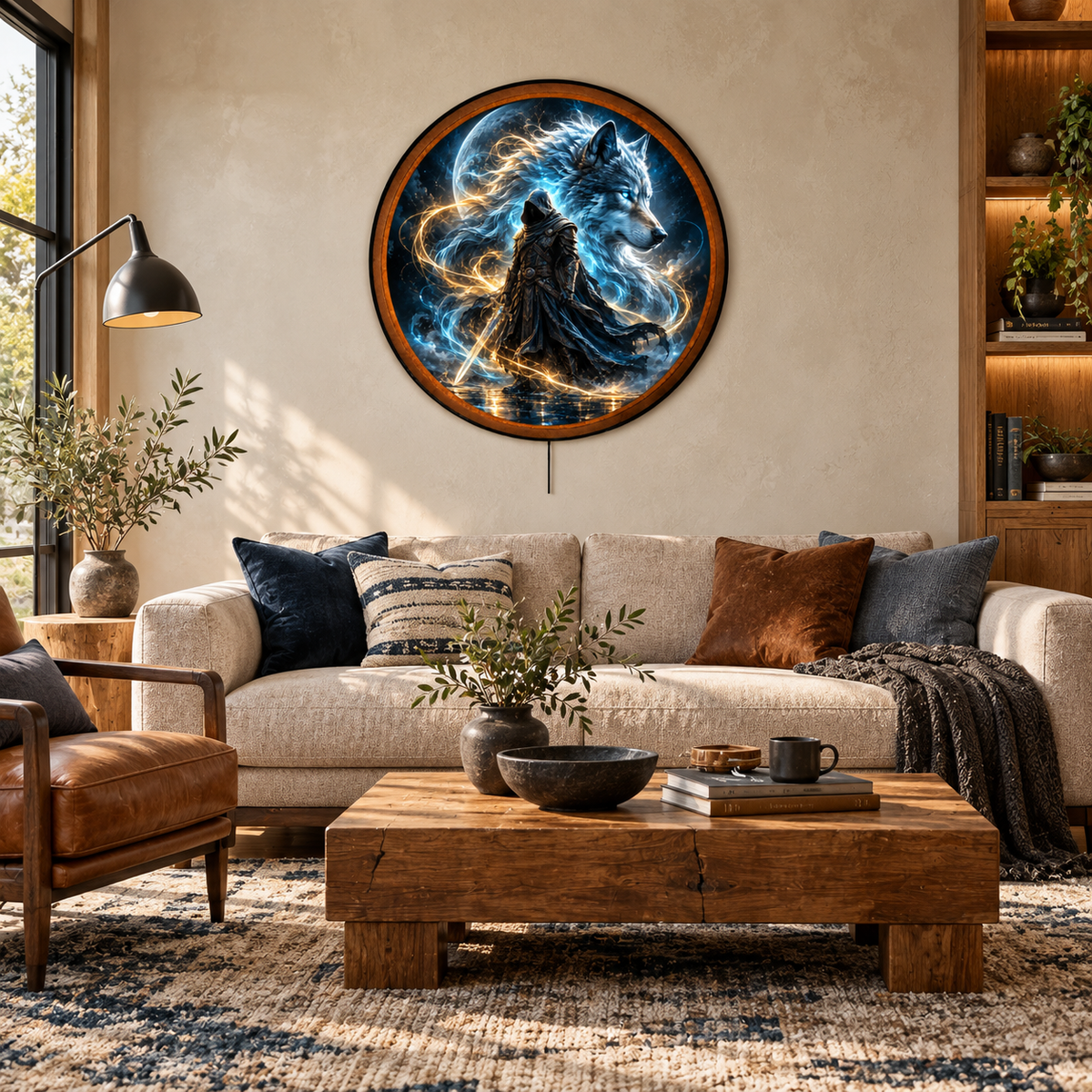 Handcrafted Moonlit Wolf Guardian Fantasy LED Wall Art