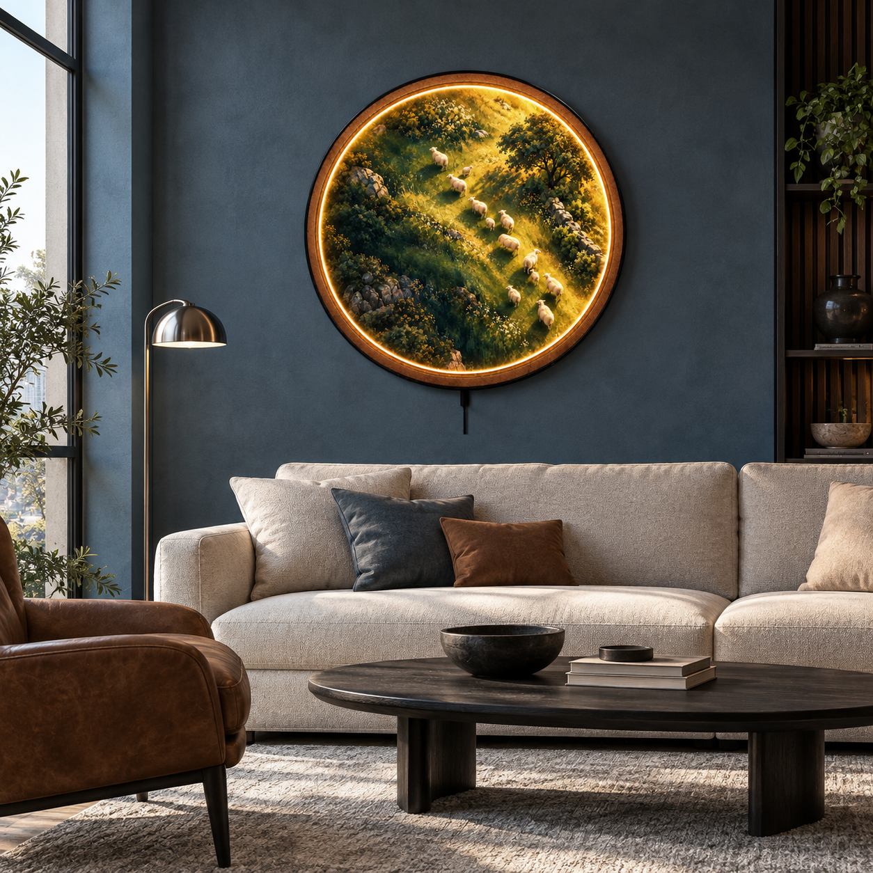 Golden Meadow Sheep LED Wall Art – Farmhouse Lighted Decor