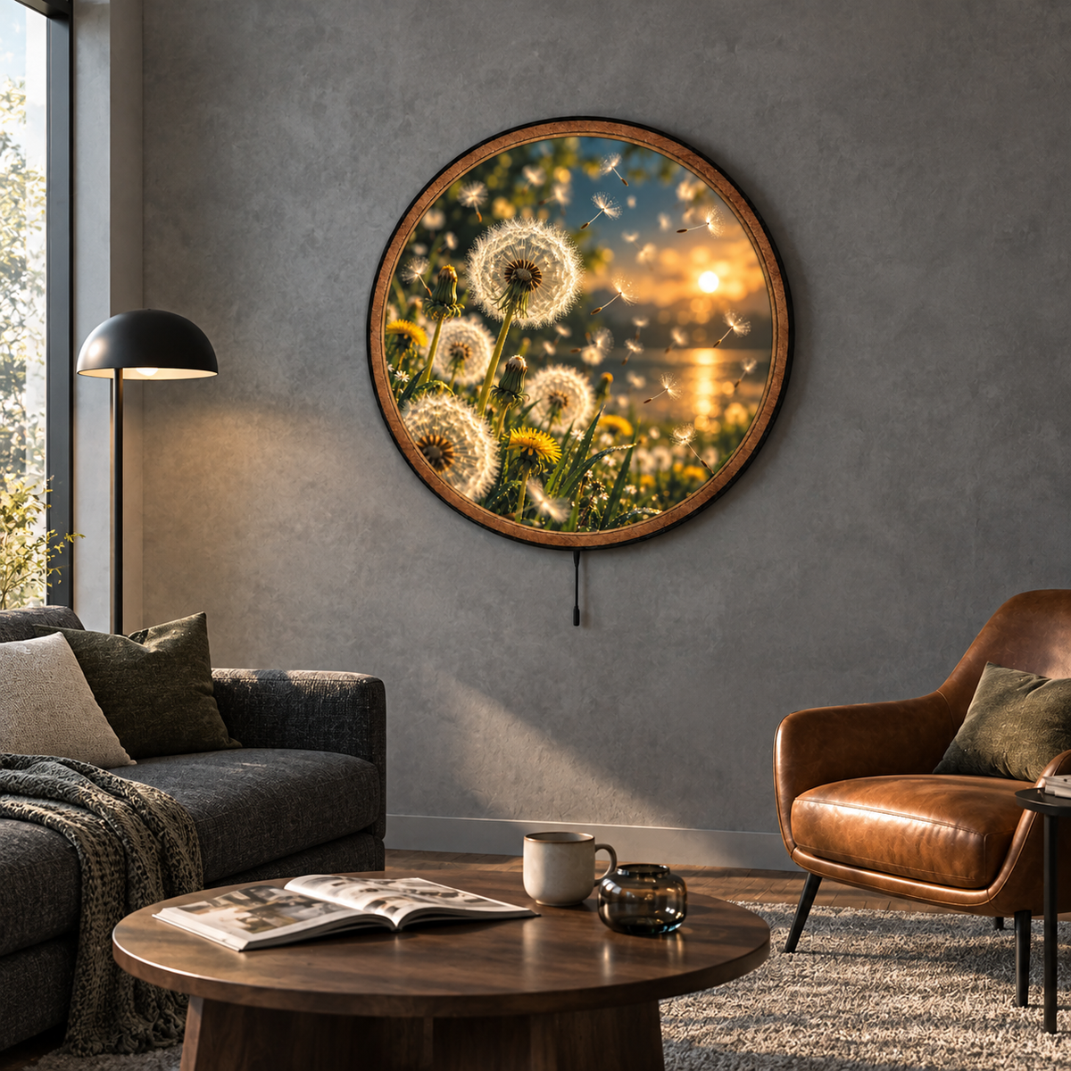 Dandelion Golden Hour LED Wall Art – Sunset Nature Decor