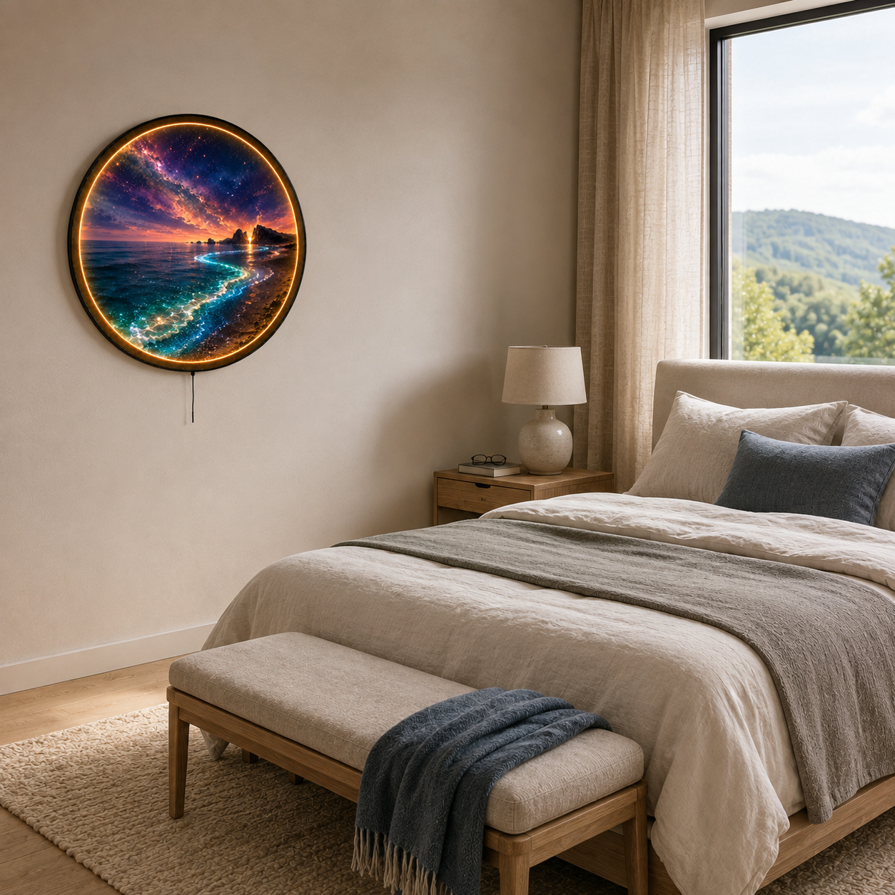 Bioluminescent Beach LED Wall Art – Galaxy Ocean Night Decor